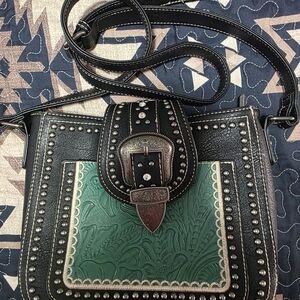Montana West Black and Green Studded Crossbody Bag